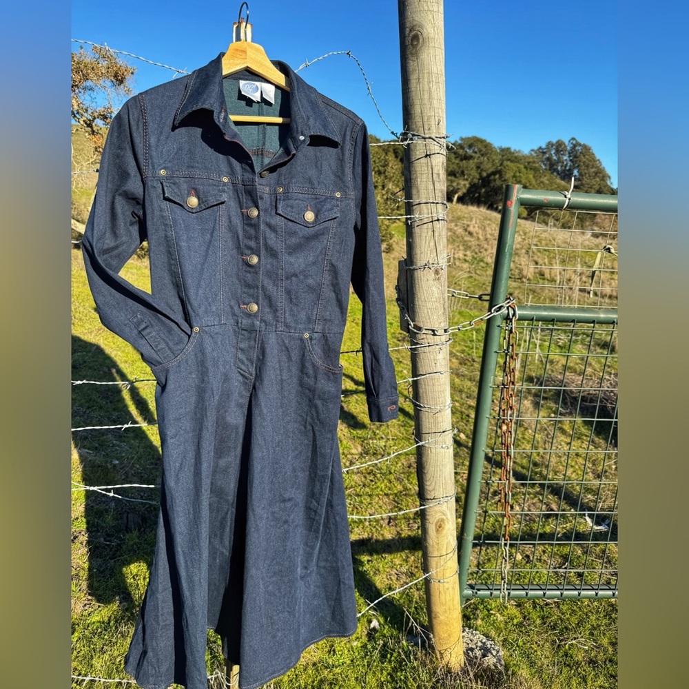 Vintage long sleeved dark denim shirt dress. Size small